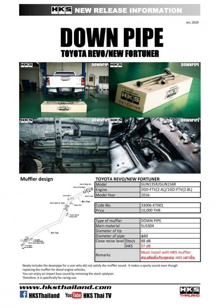 ท่อ Down Pipe HKS – Toyota – NEW Fortuner/REVO [16-]